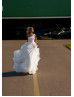 One Shoulder White Organza Pleated Flowing Wedding Dress